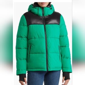 BCBGeneration New Green Black Warm Hooded Puffer Jacket XL